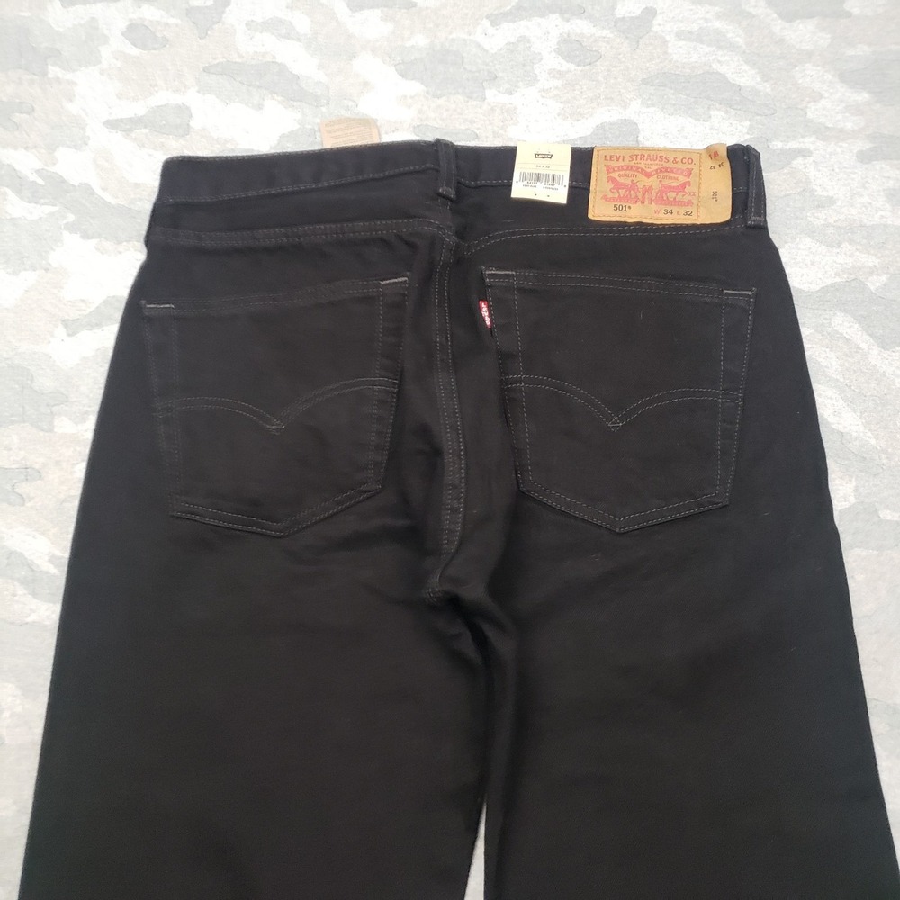 Levi's 501 Jeans Mens 34x32 Blue Denim Dark Wash Button Fly Straight Leg - Picture 9 of 11